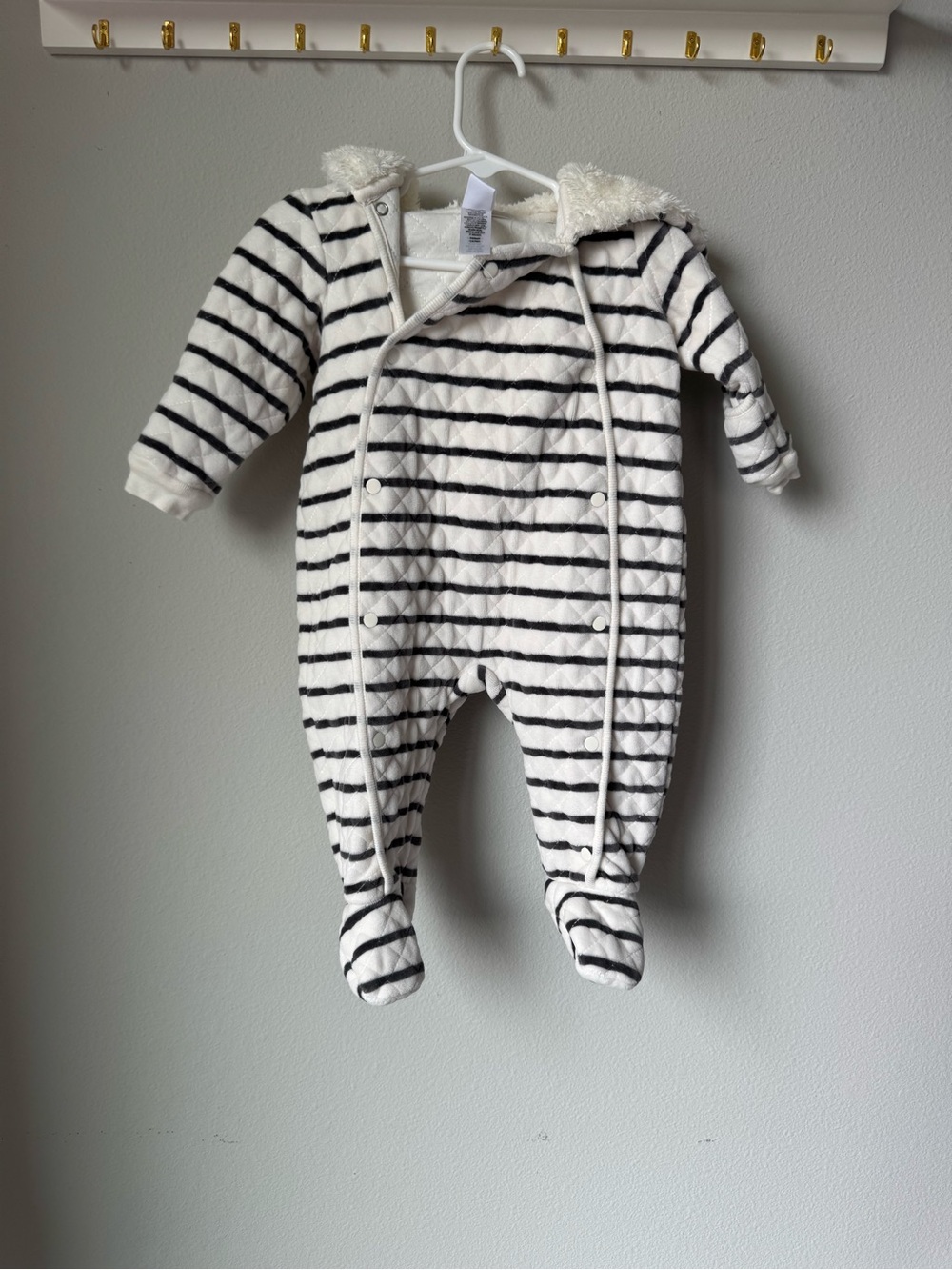 Nordstrom Cream and Black Striped Hooded Baby One-Piece (6mo)